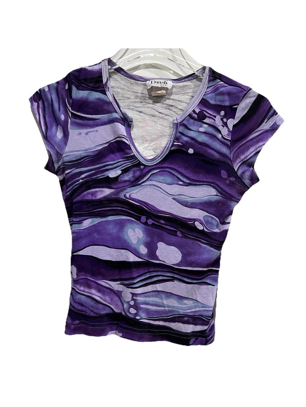 Vintage Daash 90s Purple Blue Marble Print Baby Tee Shirt Women’s Size Small